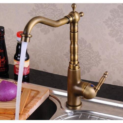 Vintage Retro Antique Brass Single Handle One Hole Bathroom Kitchen Basin Sink Faucet Mixer Tap Swivel Spout Deck Mounted msf003