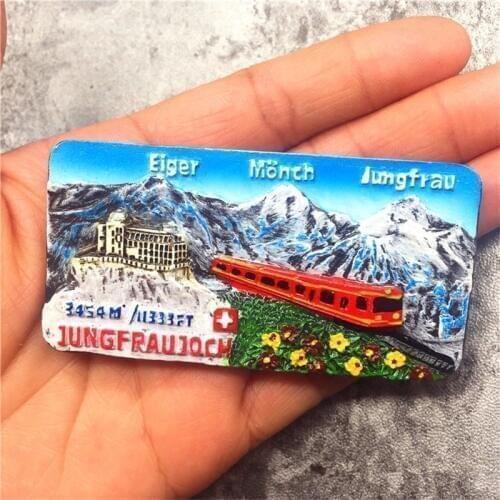 High-end 3D Handmade Jungfrau Switzerland Fridge Magnet Tourist Souvenir Refrigerator Magnet Stickers Home Decoration