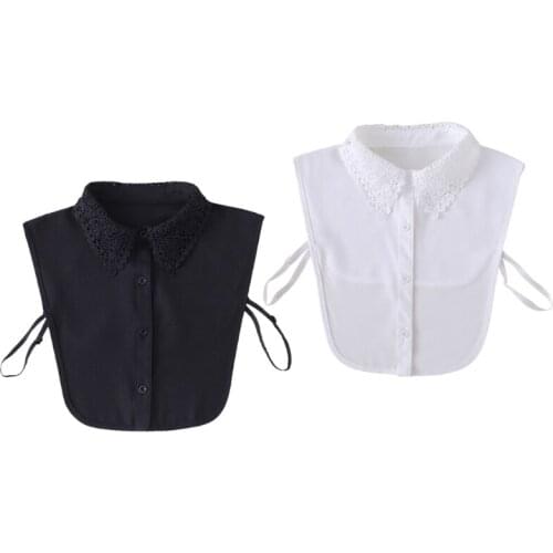 Women Sweet Floral Lace Jacquard Lapel False Fake Collar Button Down Chiffon Detachable Half Shirt Blouse Elegant Dickey