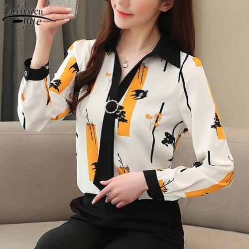 Womens Long Sleeve Chiffon Blosue 2021 Early Autumn New All-match Fashion Printed Bottoming Shirt Korean Office Lady 10672