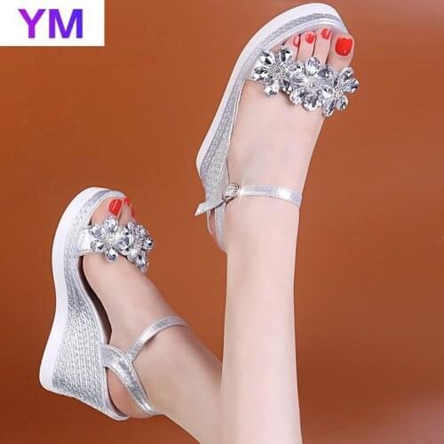 2021 Summer Shoes Woman Platform Wedges Heel Soft Leather Crystal Casual Open Toe Sandals Women with 35-40 Gladiator Peep Toe