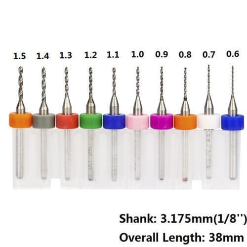10pcs 0.6mm-1.5mm import carbide pcb drills printing circuit board mini cnc drilling bit set
