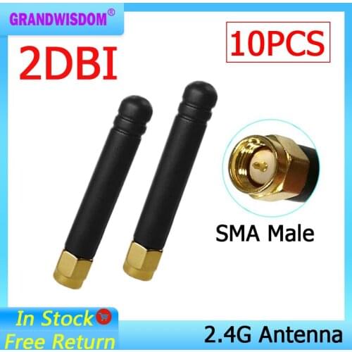 10pcs 2.4GHz antenna wifi SMA Male connector 2dbi wifi 2.4 ghz antenna Small Size antena Zigbee wi fi antenne wi-fi antennas