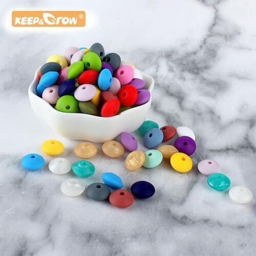 Keep&Grow 1000pcs Silicone Beads 12mm Food Grade Lentil Silicone Beads DIY Baby Pendant Necklace Silicone Teether