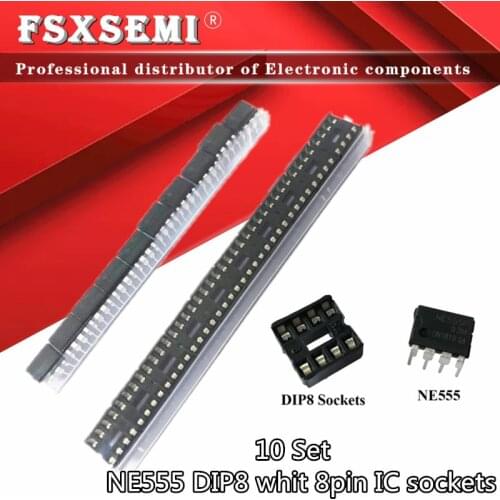 20pcs 10set NE555P DIP-8 Sockets 8pin DIP NE555 Adaptor Solder (10pcs Ne555 +10pcs 8pin Socket)