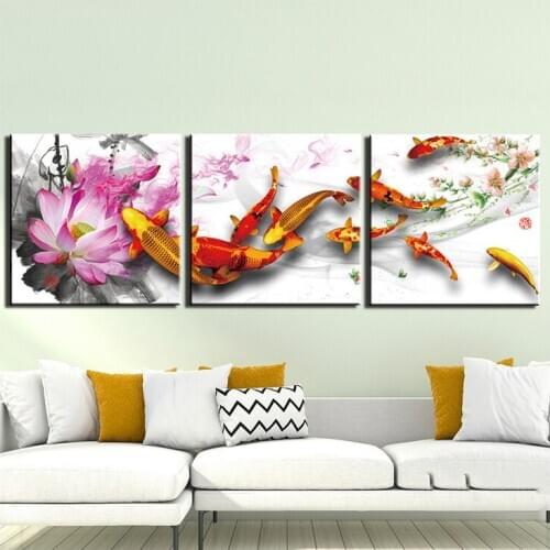 3PCS Diy Diamond Embroidery Chinese Nine Koi fish Diamond round 5D Full square rhinestone Diamond painting cross stitchZP-388