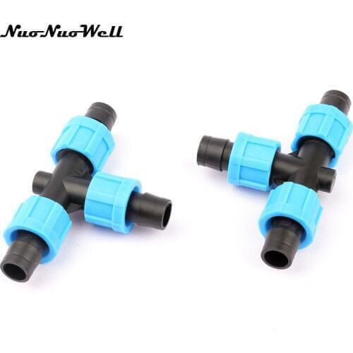 3pcs NuoNuoWell 5/8" 16mm Thread Lock Drip Tape Tee Connector Hose Fittings for Greenhouse Garden Micro Drip Irrigation Adapter
