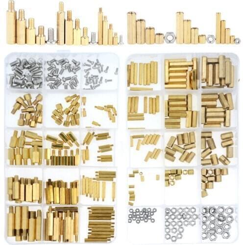 360pcs/set M2M3M4 Threaded Brass Male Female Standoff Spacer Board Hex Screws Nut Assortment Box kit set with Plastic Box Hollow