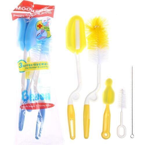 5Pcs/lot 360 degree rotating baby bottle brush newborn nipple sponge nylon washing cleaning cup random color