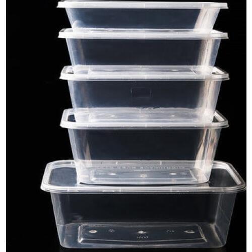 50pcs/pack Thick Disposable Lunch Box Food Package Takeaway Plastic Fast Food Fruit Salad Storage With Lid