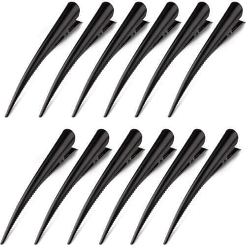 6/12pcs Black Metal Non-slip Crocodile Clip Hair Clip Horn Clip Duckbill Shape Clips Salon Hairdressing Styling Tools Barrettes