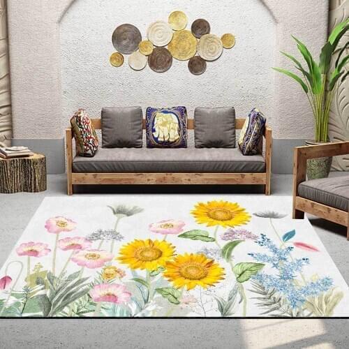 American fresh watercolor flower carpet sunflower living room bedroom carpet kids room floor mat home decorative parlor custom
