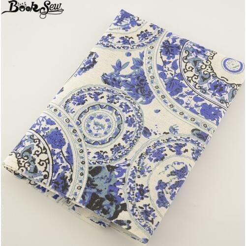 Booksew Cotton Linen Fabric Blue and White Porcelain Design Sewing Tissu For Tablecloth Bag Curtain Cushion Pillow Zakka