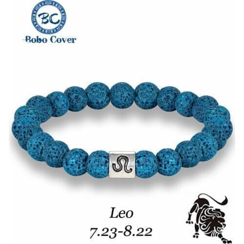 12 Zodiac Sign Bracelet 8mm Beads Vintage Green Lava Stone Beaded charm Bracelet Lucky Elastic Rope Chain Handmade jewelry gifts