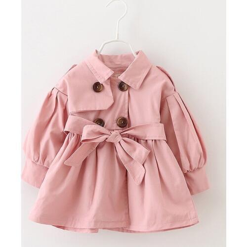 Long style infant girls Windbreaker fall new autumn solid color baby girls jacket turn down collar infant kids children clothes
