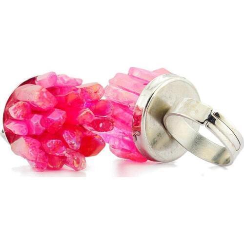 Druzy Natural Crystal Fashion Ring Handmad quartz pink Strawberry pink Quartz party Amethysts Jewelry Wedding Rings For Women