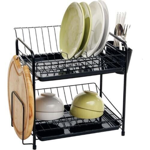 Double-Layer Kitchen Dishes Storage Drain Rack Kitchen Supplies Storage Rack Storage Basket Free Punching Dish Rack