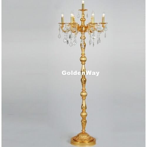 European Golden/Silver Floor Standing Light Luxury Crystal Lamp D56cm Wedding Candelabra for Hotel Restaurant Bedroom Lighting