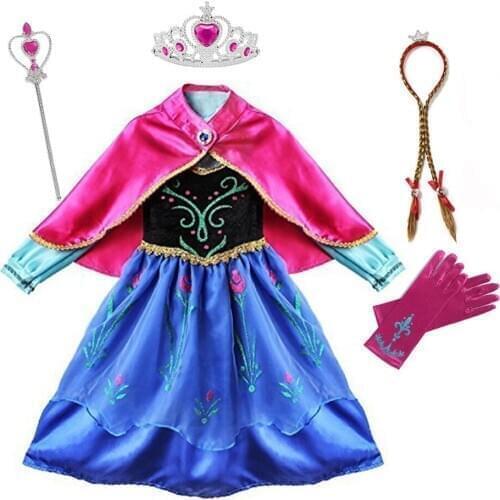 Frozen2 Princess Anna Costume for Girls Size 2-10T Carnival Fancy Snow Queen Anna Dress with Accessories Halloween Cosplay