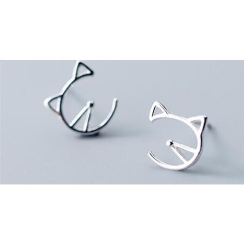 Hypoallergenic Cute Cat Stud Earring for Women Silver Color Earring Pendientes Mujer EH821