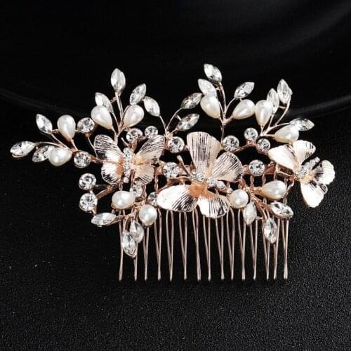 Wedding dress accessories Beautiful alloy hair comb comb butterfly pearl hair ornaments hair accessories bridal wedding tiara