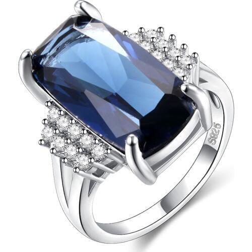 Hainon Style Male Female Big Geometric Ring Fashion Blue Zirconia Stone Wedding Rings Promise Silver Color Engagement Ring