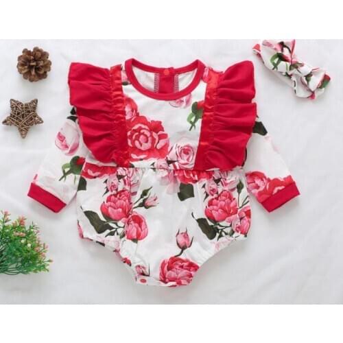 Ins Newborn Baby Bodysuit For Girls 0-12m Summer And Spring Baby Girl Clothes 2pcs Flower Long Sleeve Twins Climbing Infant 2021
