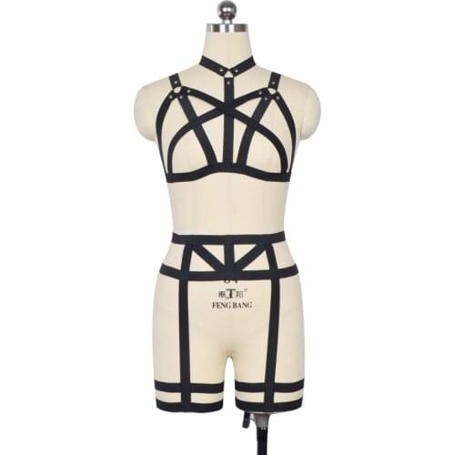 Womens body harness cage bra set, bondage lingerie sexy fashion harnes suit goth fetish Harajuku summer style rave wear Clup