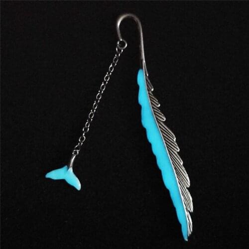 Leather Shape Silver Copper Bookmarks Luminous Night Whale Tail Bookmark Teacher Gifts Bookmarks for Books