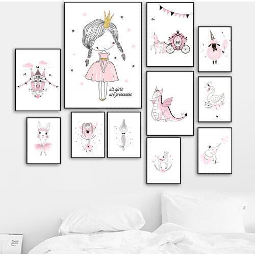 Little Princess Swan Nordic Posters And Prints Wall Art Canvas Painting Scandinavian Wall Pictures Baby Girl Room Bedroom Decor