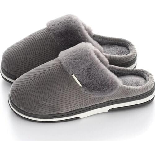 Mazefeng Men Winter Slippers with Fur Couples Ladies Indoor Velvet Thick Solid Color Non-slip Soft Bottom Warm Chanclas Hombre