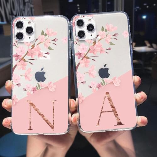 Custom name Letter Flower Fashion transparent Phone Case For iPhone 12 Pro Max 11 Pro XS XR 12 mini Soft Silicone Cover Fundas