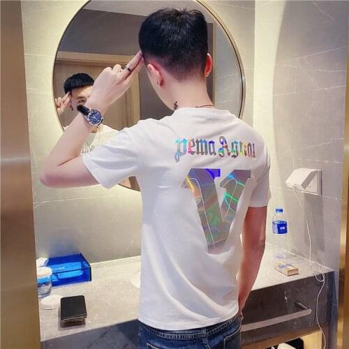 White printed reflective short sleeve mens tide brand trend Joker summer T-shirt 2021 new handsome shirt