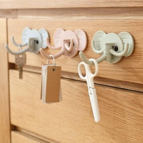 Wall-mounted Adhesive Hooks Multifunction Hanger Hooks Cartoon Elephant Sticking Strong Hanging Bathroom Kitchen Storage Holder
