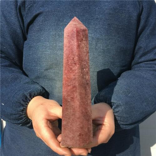 Natural strawberry Quartz Obelisk Crystal Wand Point Healing Mineral Stone 700-750g