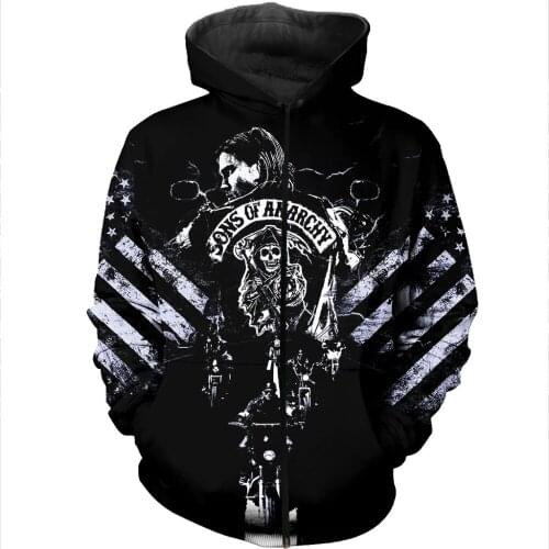 2021 New Fashion Hoodies 3D All Over Printed Son of Anarchy Cosplay Costume Men&Women Streetwear Zipper Hoodie Sudadera Hombre