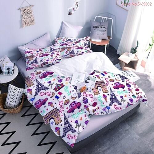 Paris Tower Duvet Cover 2/3 Piece Building Bed Linen Set Pillowcase Single Double Queen King Size Bed Comforter Cover Pillowcase