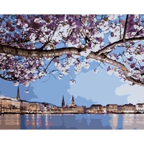 ROYALDREAM Cherry blossoms Abstract Painting Diy Digital Painting By Numbers Modern Wall Art Picture For Home Wall Artwork