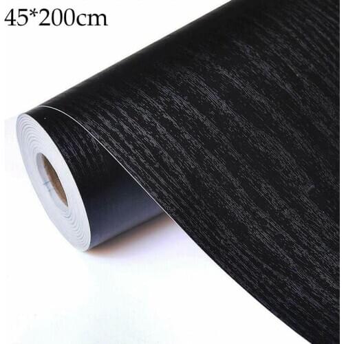 Pure Black Self-Adhesive Wall Stickers Wood Grain Thickening Wallpaper Boeing Film Furniture Kitchen Cabinet Pvc Kitchen Vinyl