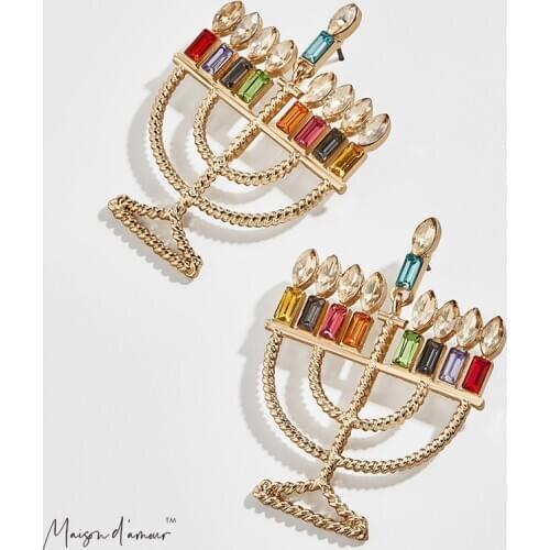 HOT Wholesale Fall Winter New Design 2020 Xmas Holiday Hanukkah Candles Theme Oversized Colorful Luxury Earrings