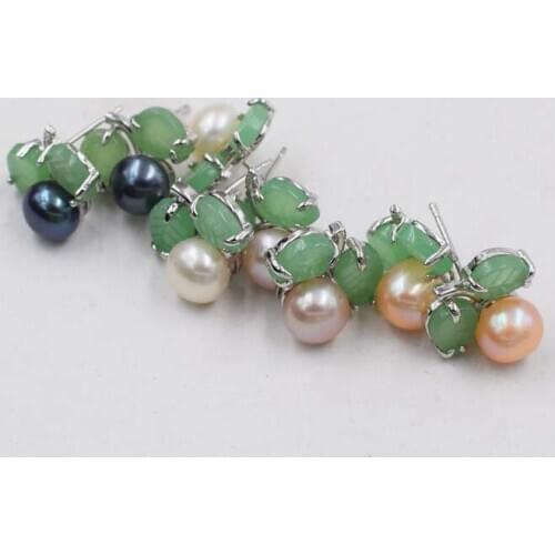 Freshwater Pearl white /pink/purple/black green jade stud Earrings wholesale for women xmas gift