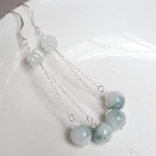 925 Silver Natural Emerald Floating flowers 10mm Beads Earrings Original DIY By Hand Accessories Green Bead Women Jewelry Amulet