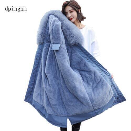 Gray Fox Fur Jacket Coats Women Fashion Real Fur Coat Long Parkas Winter Black Parka