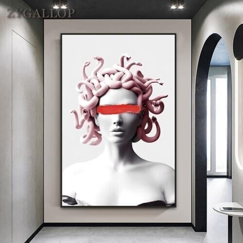 Medusa Sculpture Canvas Painting Vaporwave Art Posters and Prints Modern Wall Art Cover Face of Medusa Pictures for Home Design