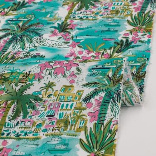 Island And Tropical Plants Pure Fabric For Dress Tissus Au MÈTre Telas Algodon Estampadas Sewing Ткань Для Шитья Vestido Tela