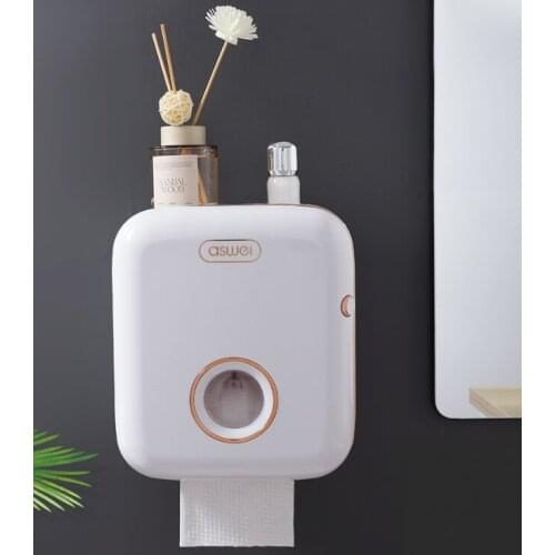 Perforation-free toilet double deck large capacity waterproof wall-mounted creative shelf tissue box J05