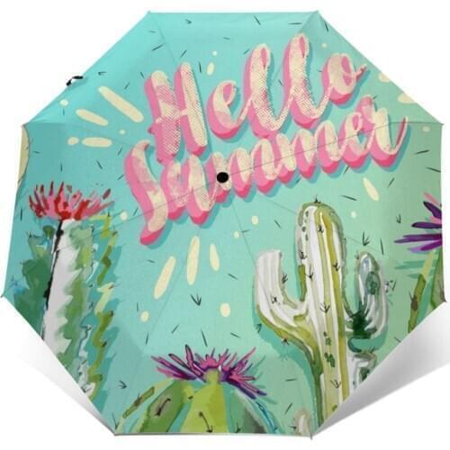 Wind Resistant Folding Automatic Umbrella Women Auto Cactus Summer Watercolor Windproof Umbrellas Rain For Men Parasol
