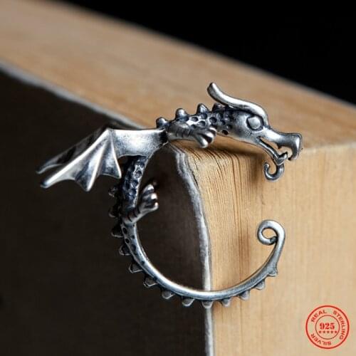 Vikings Style 925 Sterling Silver Dragon Vintage Ear Bone Clip Cuffs Earrings For Women Men No Piercing Fake Cartilage Earrings