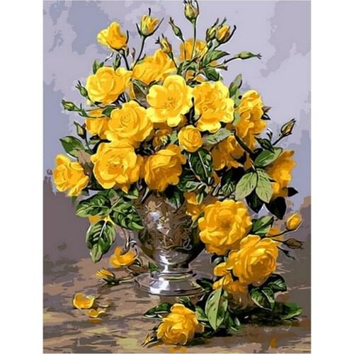 Frameless diy picture oil painting by numbers wall decor painting on canvas for home decor 4050cm yellow rose