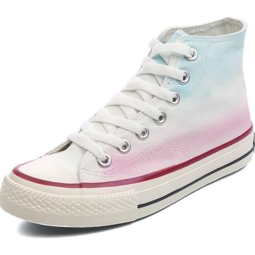 High Top Women Fashion Canvas Casual Shoes Gradient Sneakers Breathable Flat Driving Vulcanize Students Walking Shoes T1-81